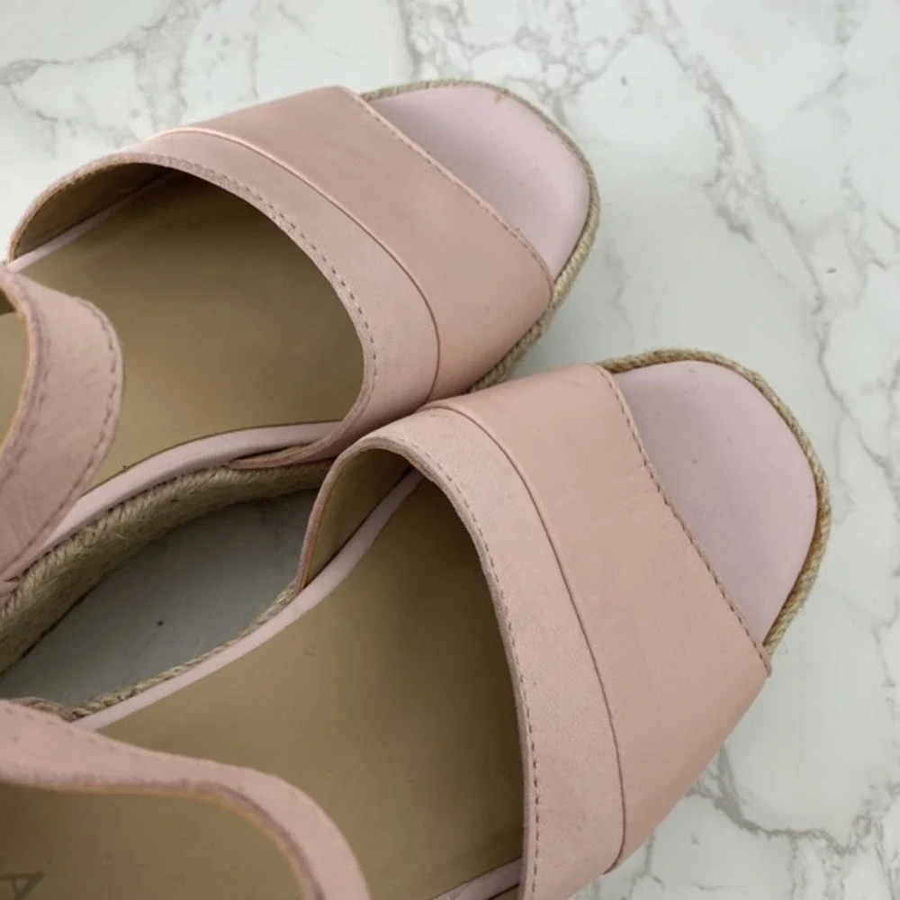 Naturalizer Espadrilles Sandals Women Sz 7.5 Pink Leather Platform Mid Heel‎